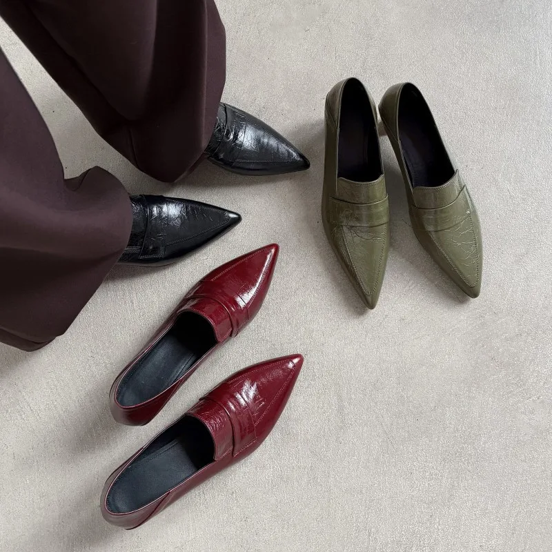 

2026 Fashion Shoes 5cm Cowhide High-heeled Thick-heeled Single Shoes Women