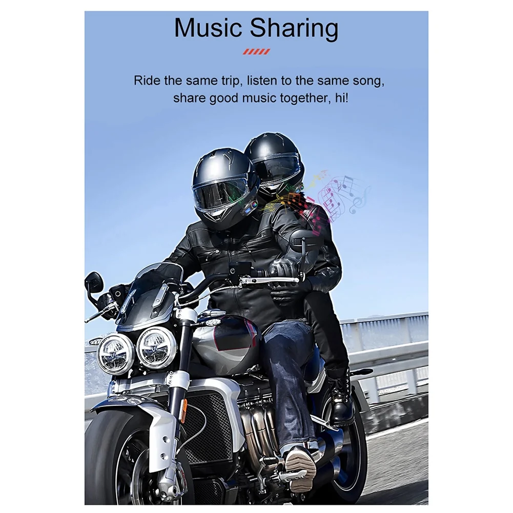 A64I Q58-Max Motorcycle Helmet Intercom Bluetooth Headset MP3 Music Sharing 2 People 500M Intercom(Hard Wire)