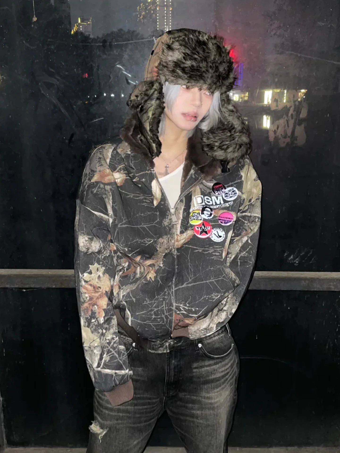 

Heavy-Weight Camouflage Eagle Jaet with Rabbit-Fur Thiened Plu Hooded Cotton Coat for Men Winter Sle Casual Po...