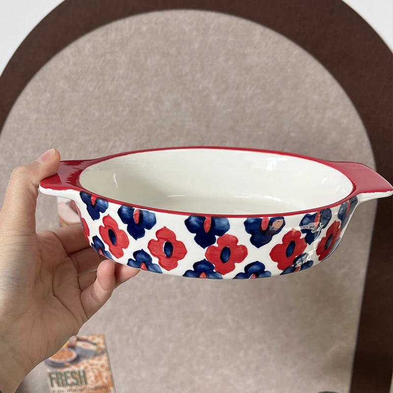 مستطيلة البيضاوي خبز عموم مع مقبض السيراميك طبق الخبز تحميص Lasagna عموم المطبخ سلطة الجبن خبز عموم