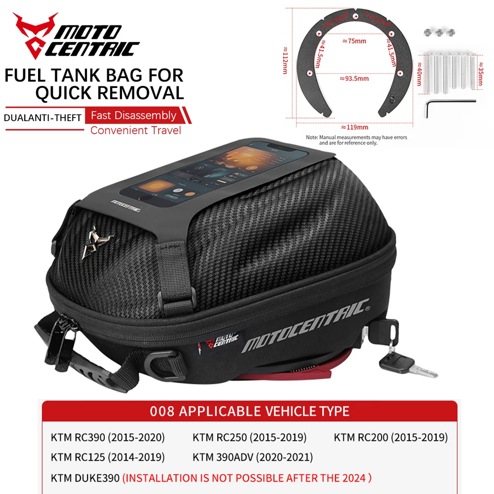 

Quick Removal Motocross Tank Bag Luggage Anti-theft Tank-lock Racing Motorcycle Oil Front Bag Fast Disassembly Convenient Travel