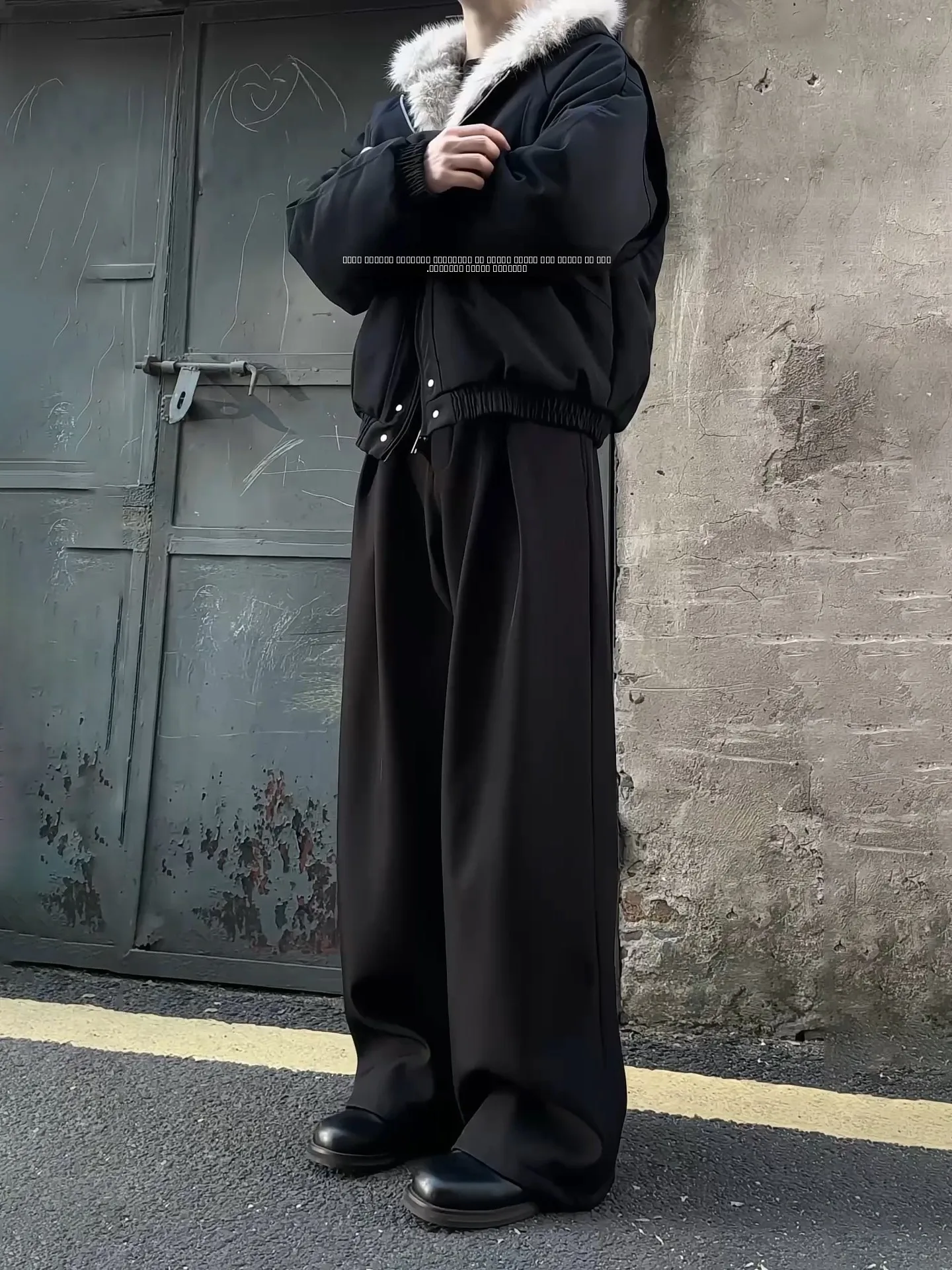 

Autumn Winter Thiened Bla Fce Men's Trousers Pleated Knife Casual Pants Slimming Flared Leg Youthful Sle