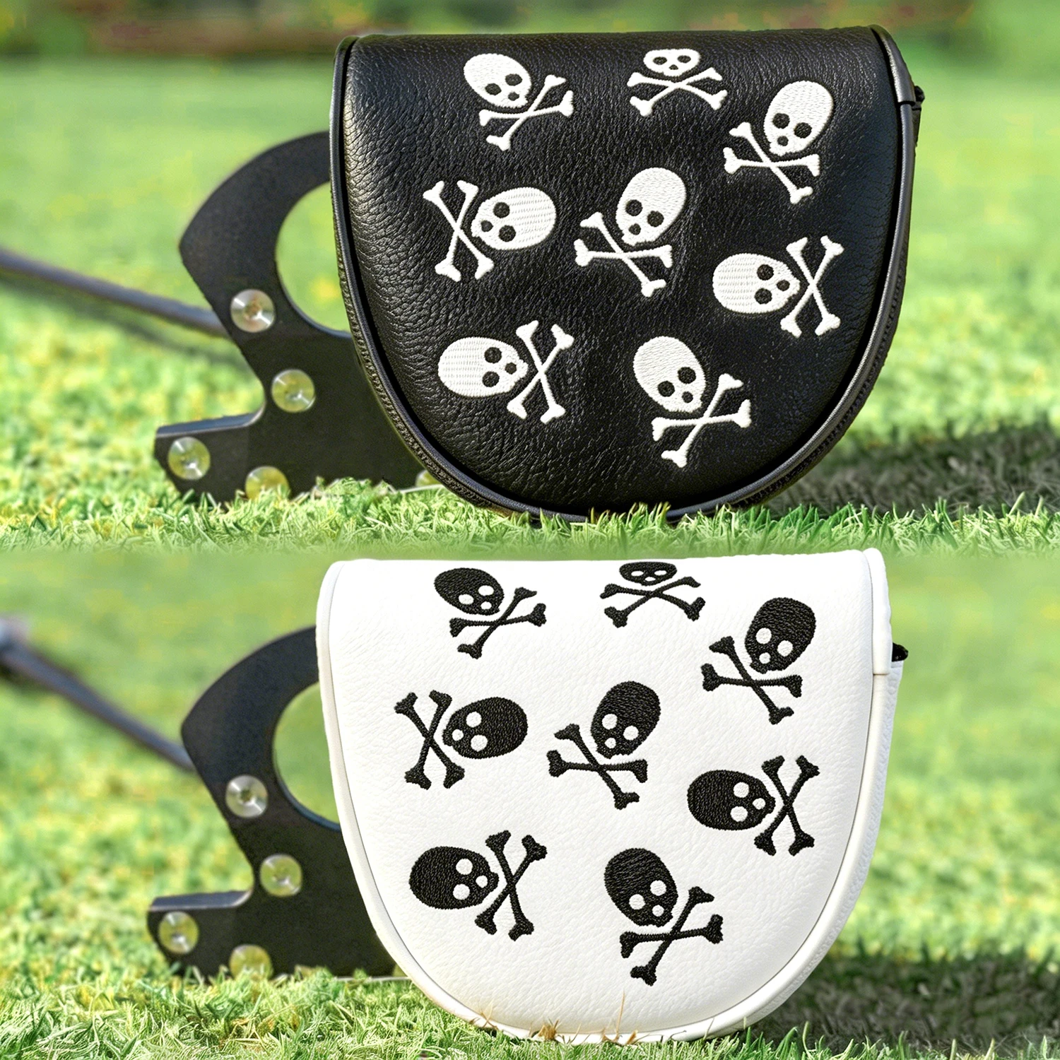 1pc Golf Putter Head Cover, Little Skull Style, Wear-Resistant PU Shell with Fluffy Lining, Cute Cartoon Design, Club Headcover