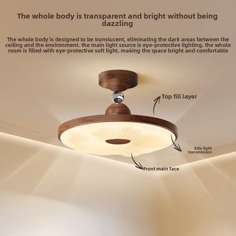 Mid Ancient Style Minimalist Bedroom Ceiling Lights Full Spectrum Walnut Color Pleated Lampshade Bedroom Study LED Ceiling Lamps