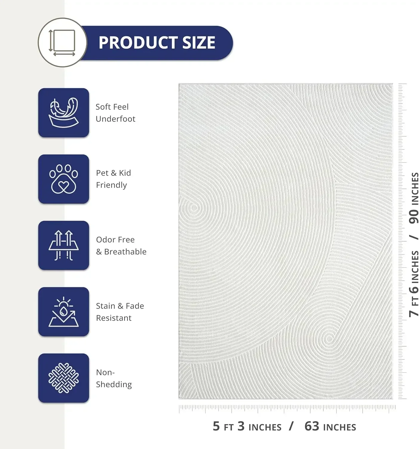 Neutral Cream Area Rug 5' x 8' | White Luxury Zen Carpet | Minimalist Ivory Rugs for Bedroom, Living Room and Dining