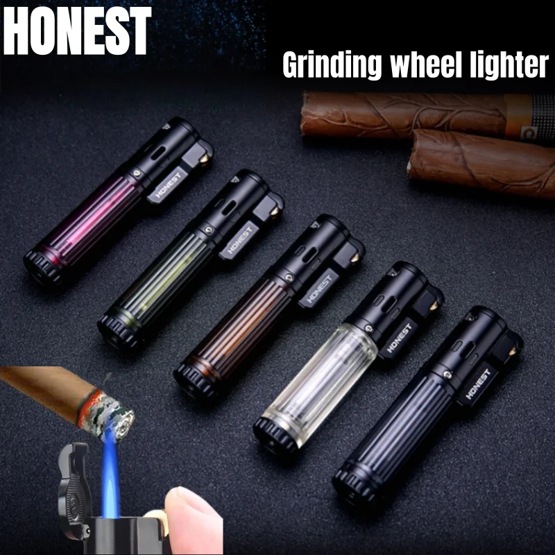HONEST Mini briquet à Jet métallique avec chambre à gaz transparente coupe-vent flamme bleue meule Turbine torche cigares fumer cadeau