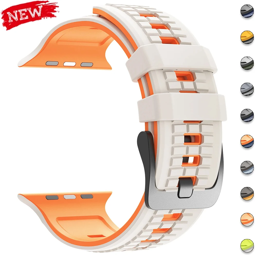 Two-tone Silicone Strap For Apple Watch Ultra 2 3 49mm Wristband For iWatch Series SE 6 7 8 9 10 11 44mm 45mm 46mm Band Bracelet
