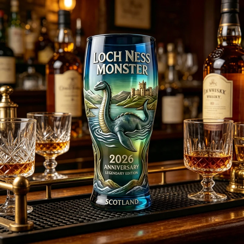 Loch Ness Monster 2026 Anniversary Beer Glass Scotland Legendary Edition Blue Pint Glass for Bar Home Decor Collectible