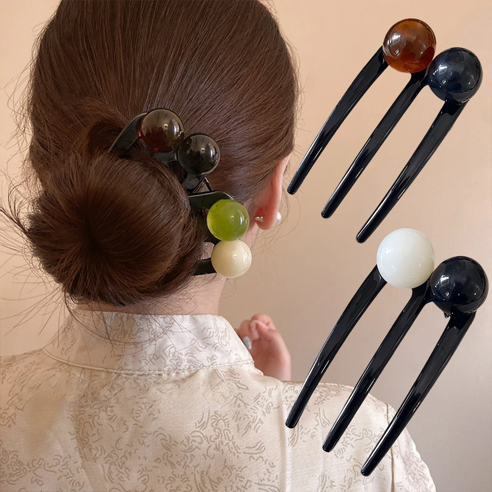 Französische Twist Perlen Haarstab Haarspange Acetat U-förmige Haargabel Haarnadel Schildkröte Frauen Haarknoten Kamm Haarschmuck