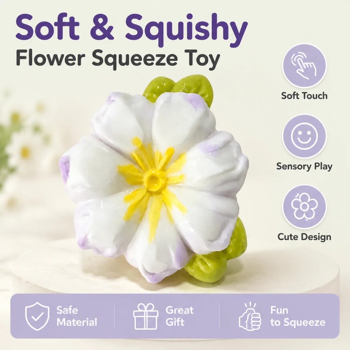 Food Grade Realistic Primrose Flower Squishy Toy Delicate Petal Texture Design Slow Rebound Anxiety Relief Plant Squeeze Toy