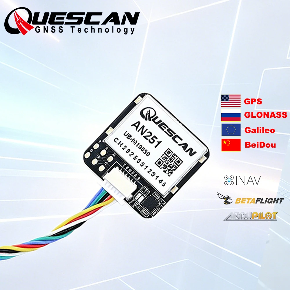 

QUESCAN AN251 M10-5883 GPS Module with Compass M10 GPS GLONASS Galileo BeiDou GNSS Module NMEA UBX Dual Protocol 20Hz GPS