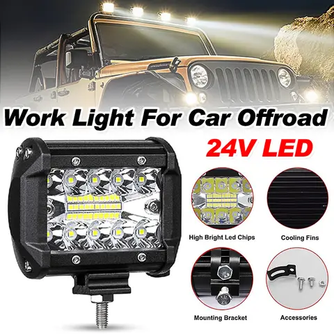 4Inch 60W Work Light Spot Flood Car 24V LED Work Lights High Brightness Daytime Running Lamp For Offroad Pickup Truck Van