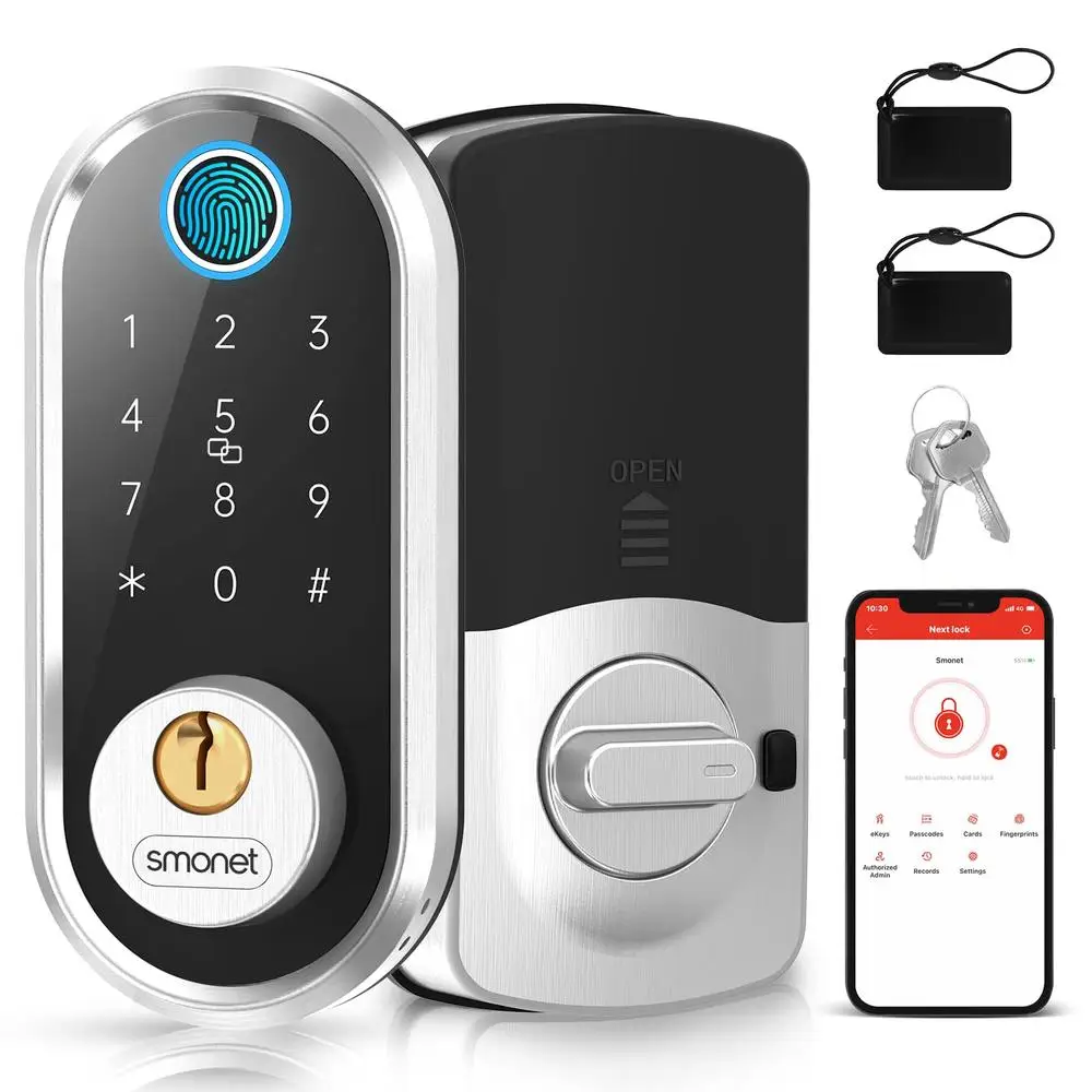 Keyless Fingerprint Smart Door Lock Bluetooth App Digital Deadbolt Security Alarm Remote Access Code Entry System Alexa Google