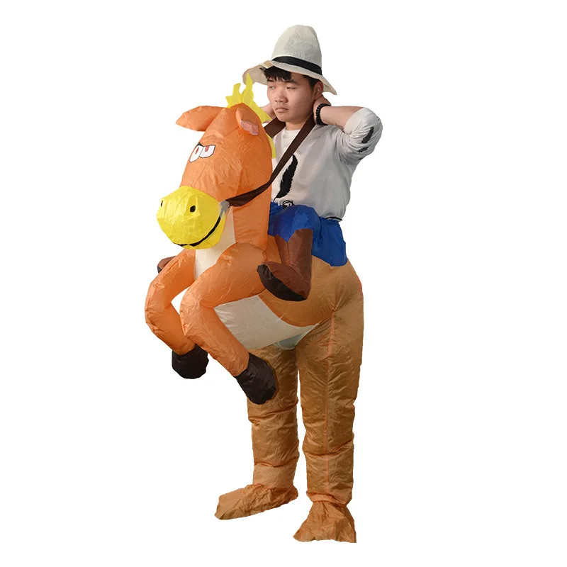 Adult Children Western Cowboy Horseback Riding Inflatable Costume Holiday Show Clothes Stage Performance Dress Up Halloween Prop