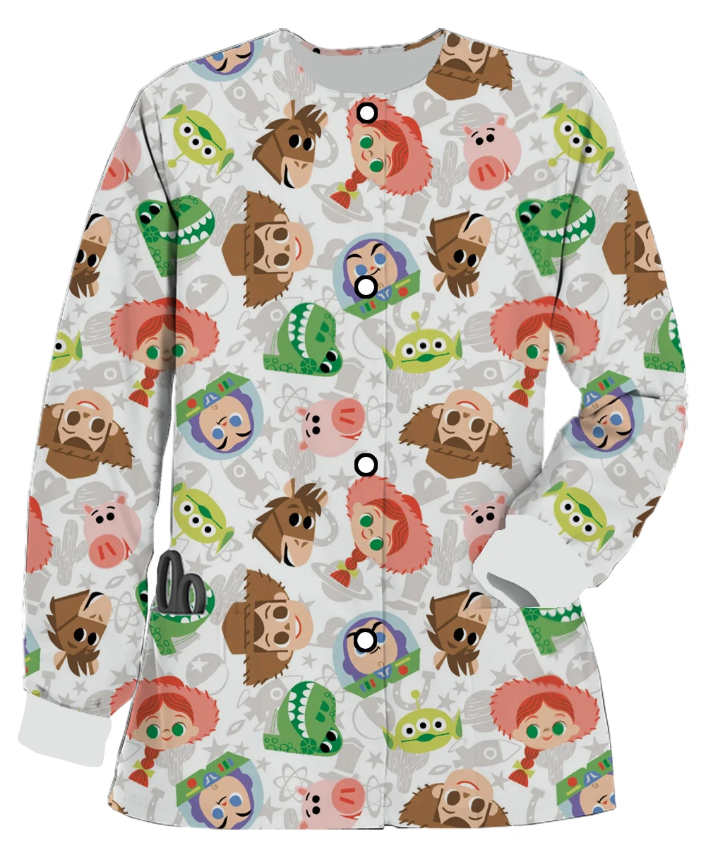 

Салон красоты, осенне-зимняя новая женская хирургическая одежда, матовая куртка с длинными рукавами и карманами с принтом Disney Buzz Lightyear