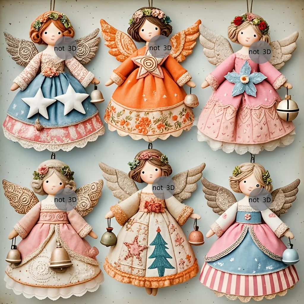 6/12 Stück Vintage Weihnachtsengel Holzornamente Niedliche Weihnachtsbaum-Anhänger Festliche Dekorationen für Zuhause und Partys