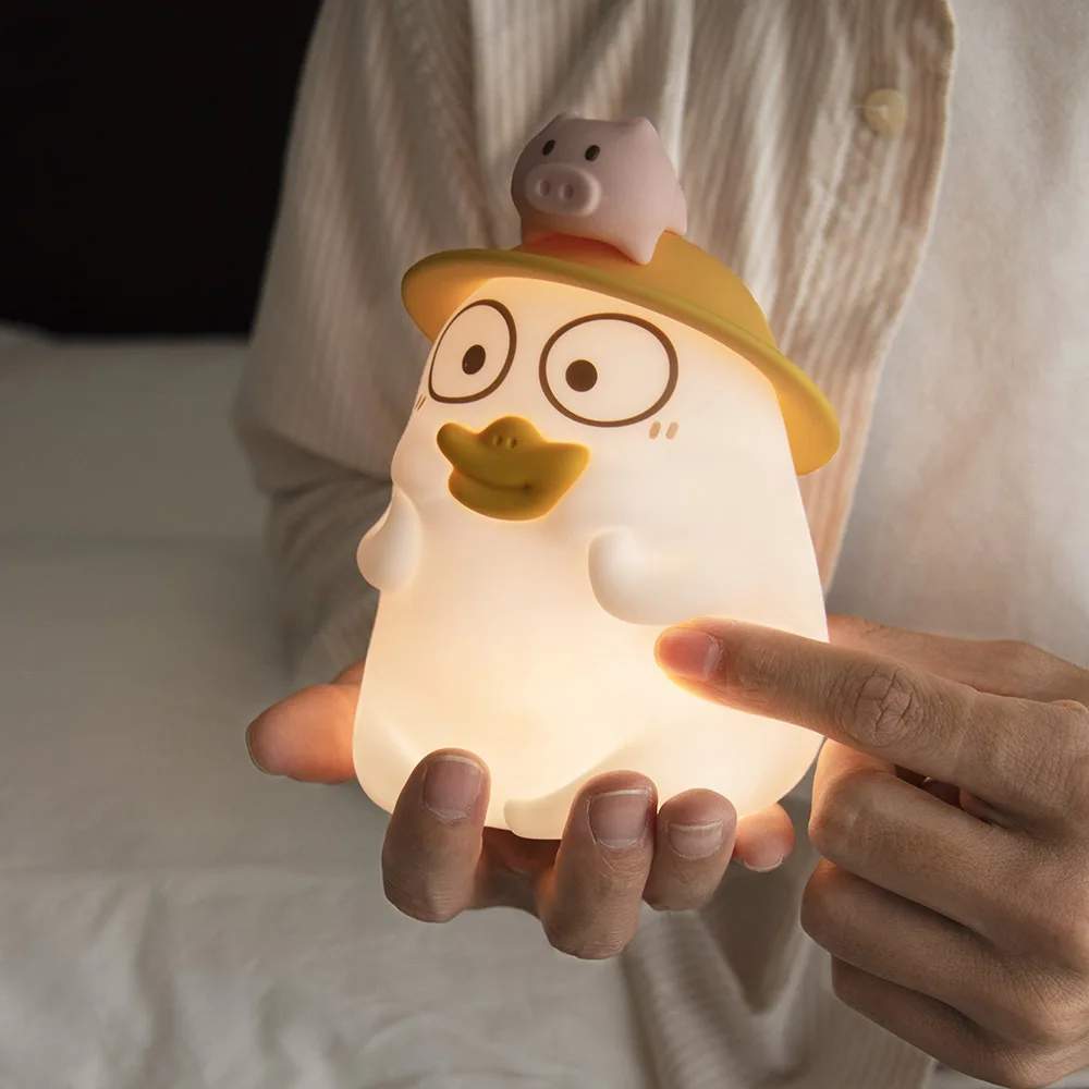 Creative Cartoon Duck Patting Lamp Cute Desktop Decoration Bedroom Bedside Timed Sleep With Silicone Night Light