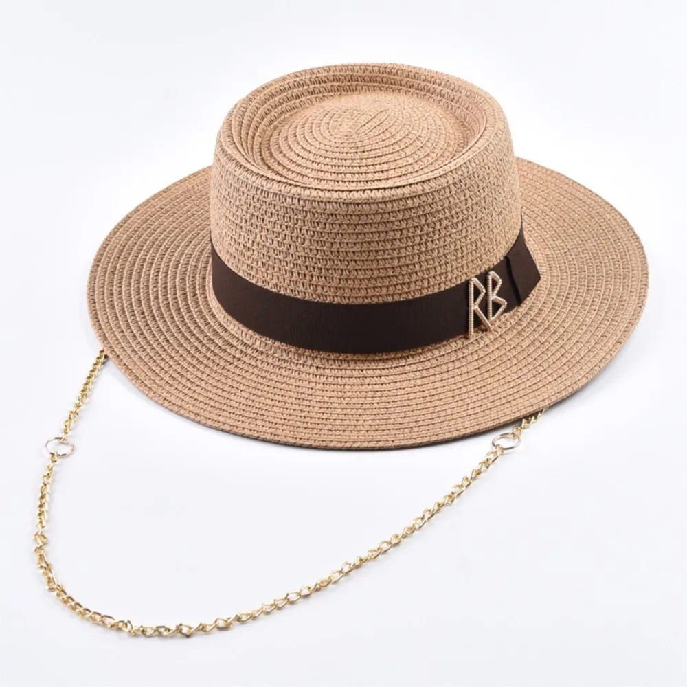 

RUSLAN BAGINSKIY RB Summer Straw Hats Women Ribbon Decoration Elegant Ladies Party Dress Hats Travel Beach Sun Hat Chapeau New
