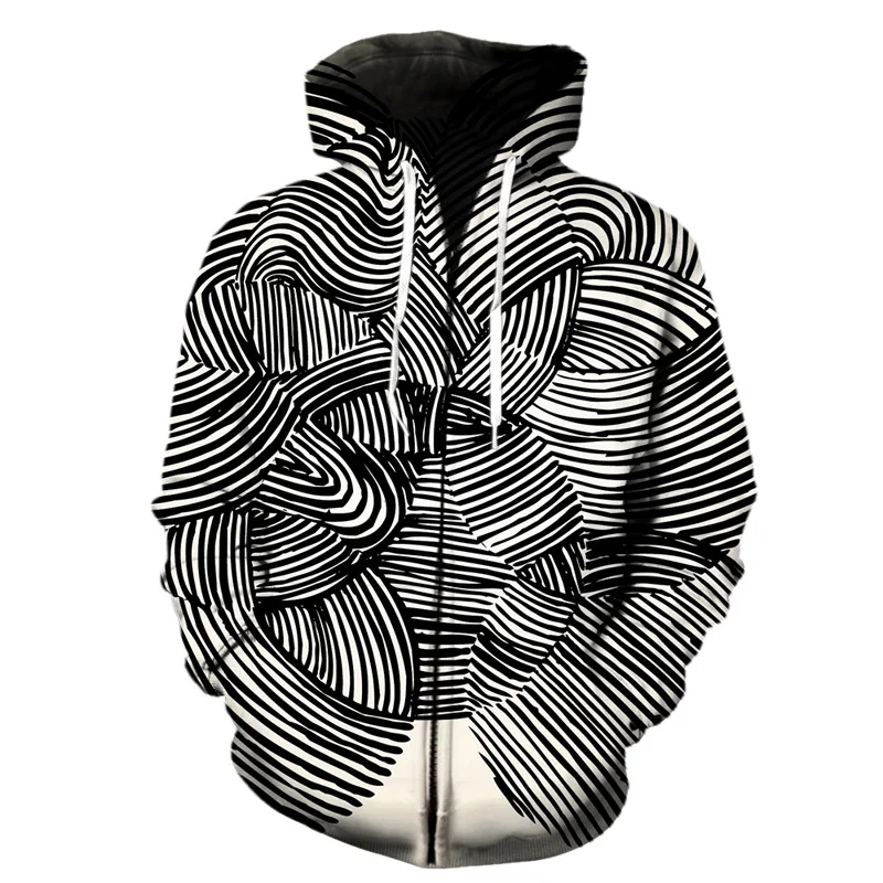 3D Art Printed Zipper Hoodie Men\'s Abstract Geometric Pattern Pullover Hoodie Hoodie Harajuku Long Sleeve Sweatshirt