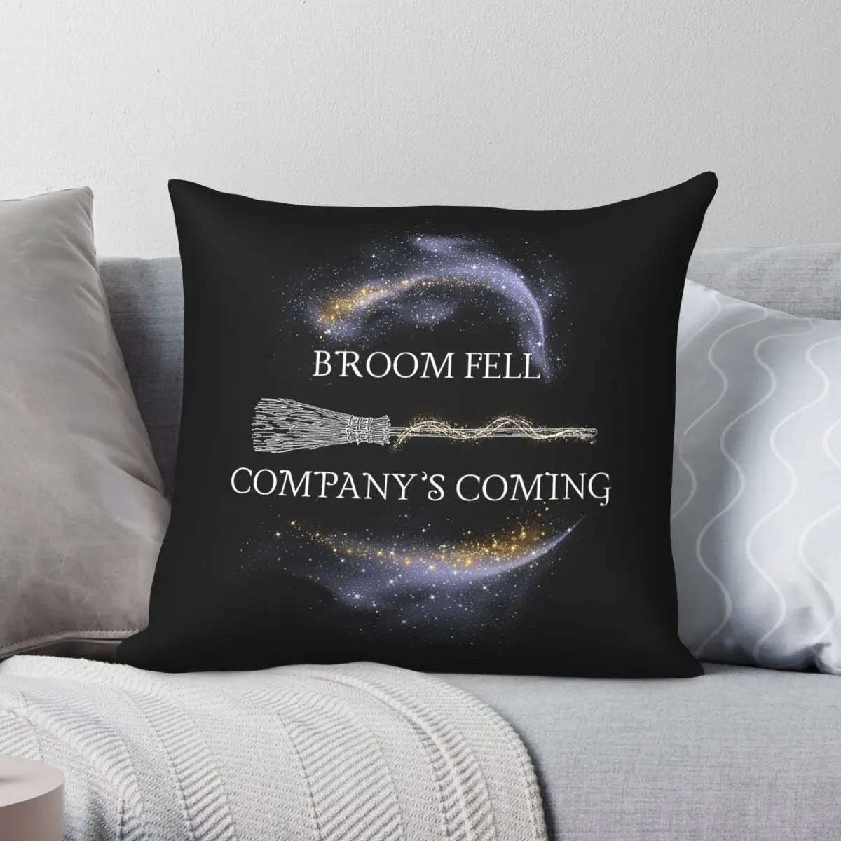 Practical Magic Broom Fell Company's Coming. Square Pillowcase Polyester Linen Velvet Pattern Zip Decor Sofa Cushion Cover