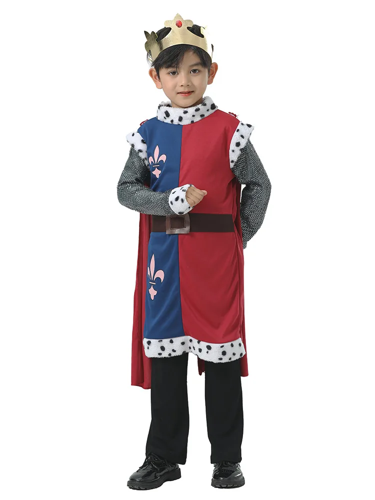 Medieval King Arthur Cosplay Anime Halloween Costume for Kids Knight King's Crown Cloak Disguise Dress Carnival Clothes Child