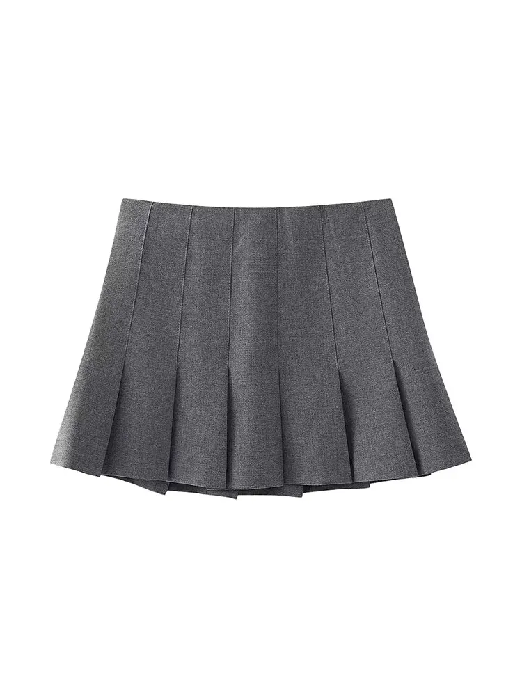 TRAF-Mini jupe plissée large pour femmes, jupes taille haute pour femmes, jupes de bureau, streetwear court, printemps, 2024