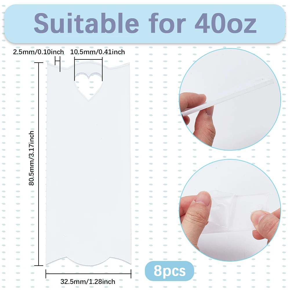 8Pcs Sublimation Blank Name Plates Name Plate Topper 40 oz Rectangle Acrylic White 3.17 x 1.28in Heat Transfer Personalized