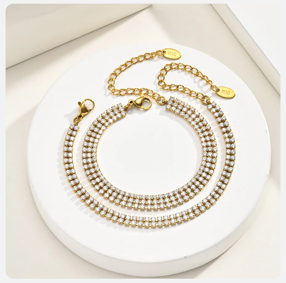 Vnox Trendiges Luxus-Armband mit Kubischem Zirkonia, 2/3-reihig, für Damen, 18K PVD-Vergoldet, CZ-Tenniskette, Exquisiter Hochzeitsschmuck – Detail 5