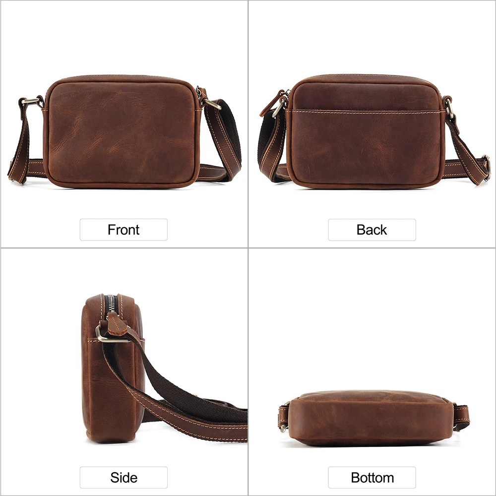 Genuine Leather Men\'s Shoulder Crossbody Bag Female Simple Retro Small Messenger Bag Ladies Crazy Horse Leather Bags Original