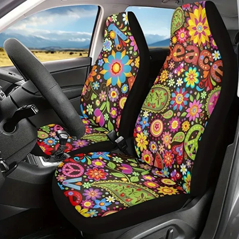 

2PCS Floral Printing Car Seat Protection Automotive Seat Cover Car Chair Seat Cover Set Auto Interior Accessories Car Supplies