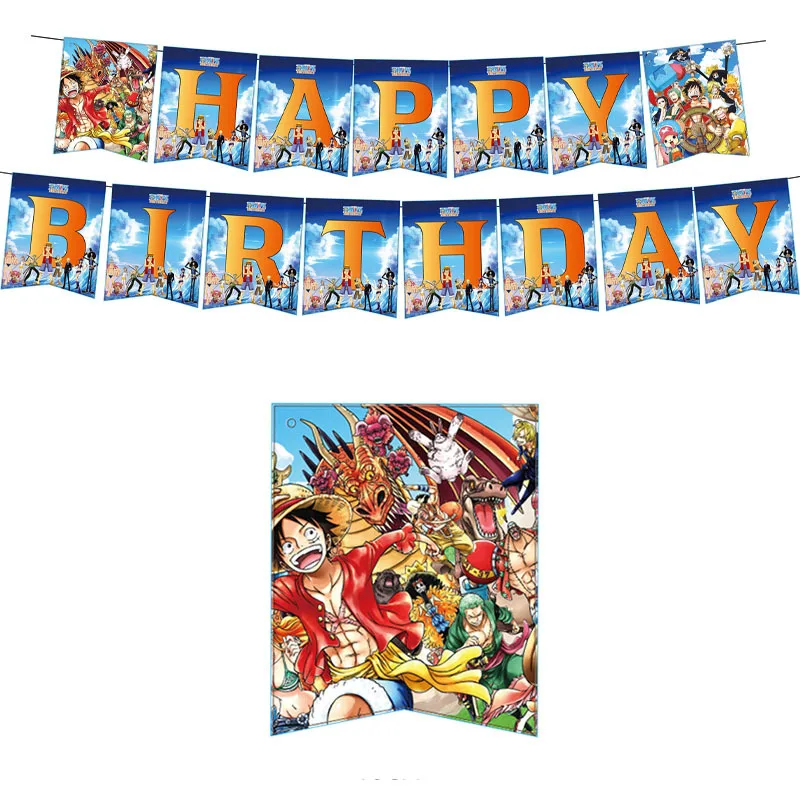 One Piece Geburtstagsparty-Dekorationen Einweg-Tischgeschirr-Set Banner Tortendekoration Ballon Partyzubehör Klatscharmband – Detail 7