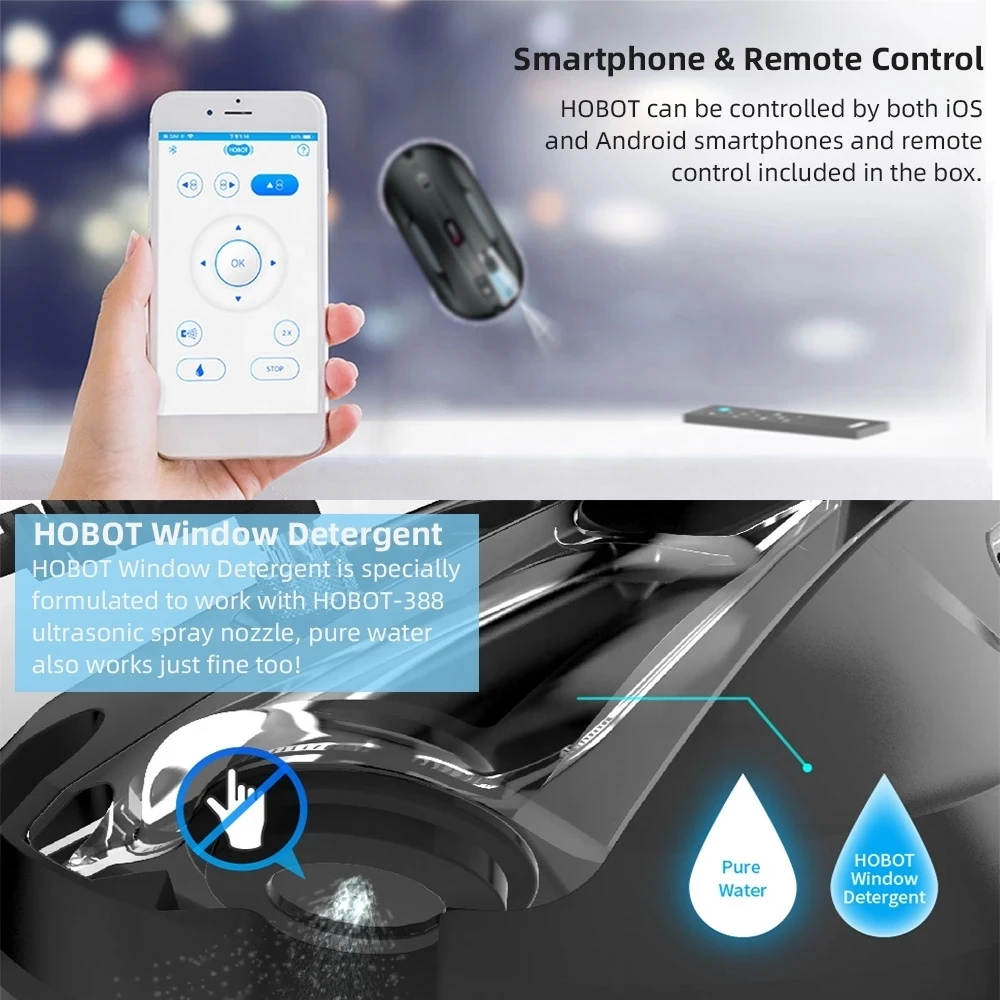 HOBOT 388 Commercial Double Sided Outdoor Magnetic Window Cleaner Magnet Automatic Wireless Remote Control Glass Window Cleaner