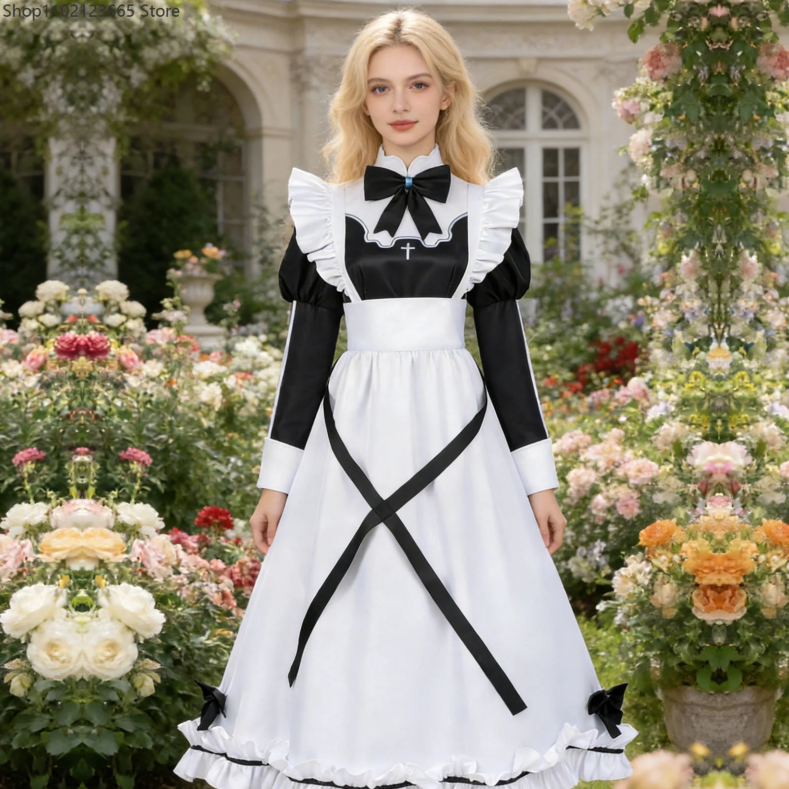 

Cute Long-sleeved Large Bow Maid Costume Halloween Cosplay Performance Japanese Maid Outfit Maids Cafe Maid Dress Uniform 2026