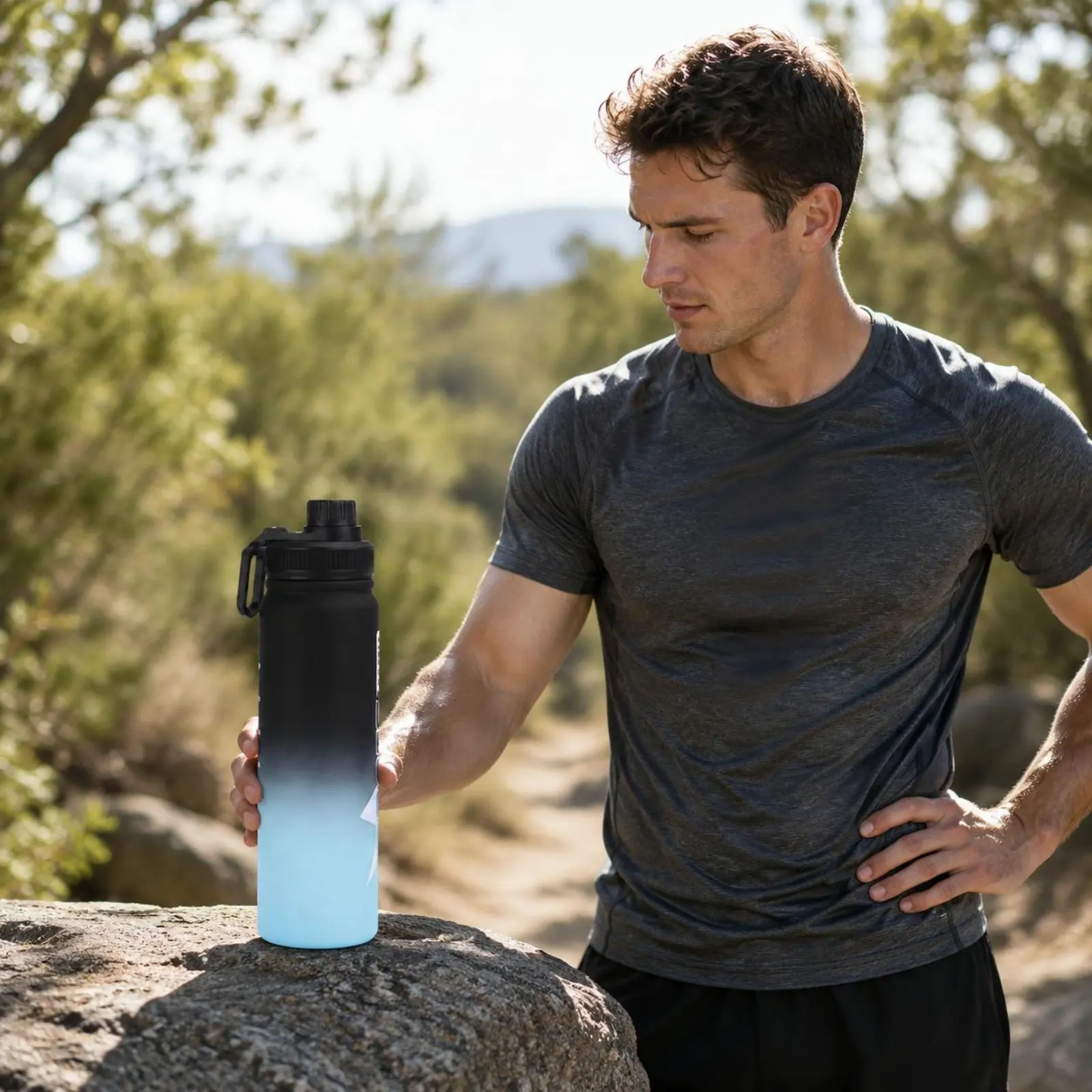 Gradient Water Bottle Heat Resistant Plastic Sports Bottle Drinkware Portable Handle Easy to Clean for Outdoor