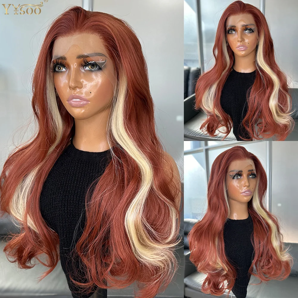 YYsoo 613/350# Color Pre Plucked Body Wave Half Hand Tied Wig Futura Synthetic 13x4 Glueless Lace Front Wigs For Black Women