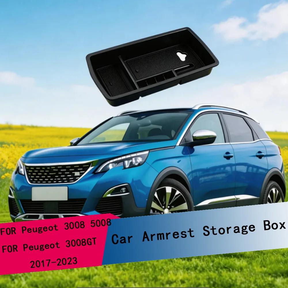 ABS Auto-Armlehnen-Aufbewahrungsbox für Peugeot 3008 3008GT 5008 2017-2023 Mittelkonsolen-Organizer Ablagefach Innenraum-Zubehör