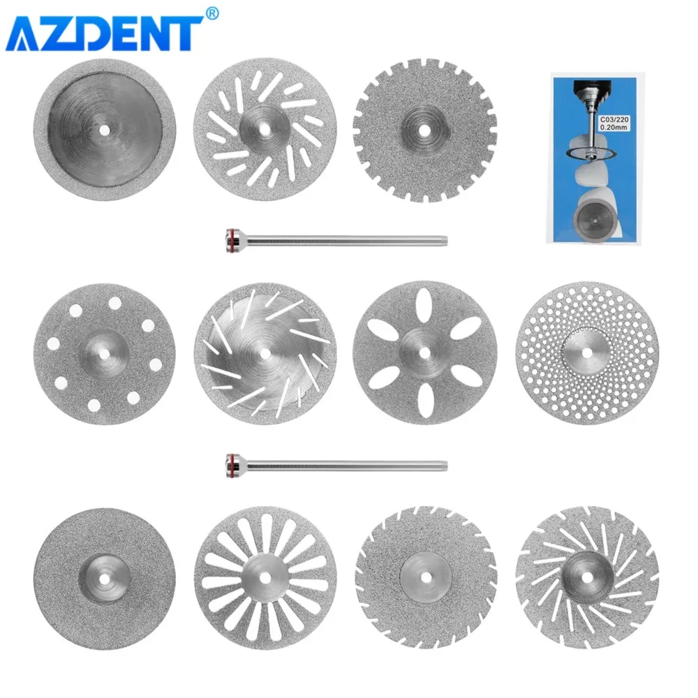 11 Sizes Dental Lab Diamond Disc 0.20mm AZDENT Ultra-thin Double Side Grit Disk Cutting Tool Dia 22mm Polisher Dentistry Dentist