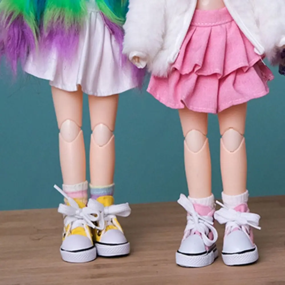 

1 Pair 5.5cm Length Doll Canvas Shoes Mini DIY 1/6 Scale Mini Sneakers High Top Colorful Doll Sneakers Children Toy