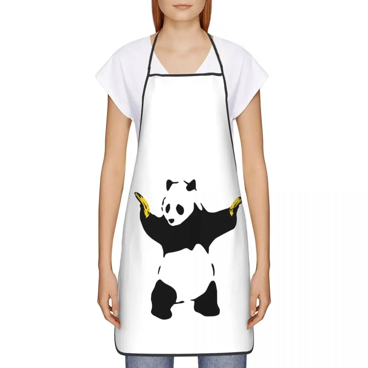 Funny Bad Panda With Bananas Bib Apron Women Men Chef Tablier Cuisine for Cooking Kitchen Banksy Graffiti Street Art Painting