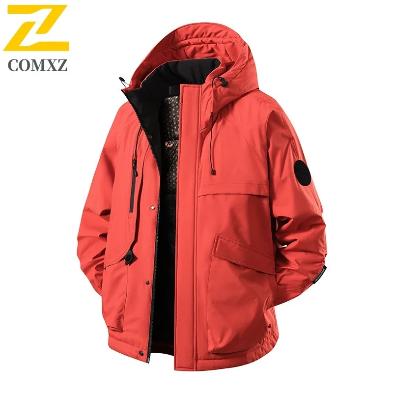 

COMXZ 2025 осенне-зимняя мужская рабочая одежда с хлопковой подкладкой, свободная и модная куртка с капюшоном для альпинизма на открытом воздухе, хлопковая стеганая куртка