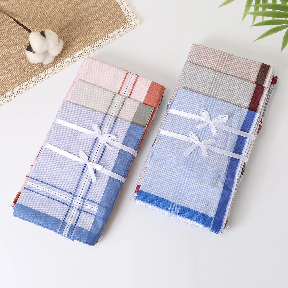 3 szt. Nowy męski chusteczka bawełniana w kratę, w paski, w stylu retro, ręcznik do potu, bawełna 43*43 cm