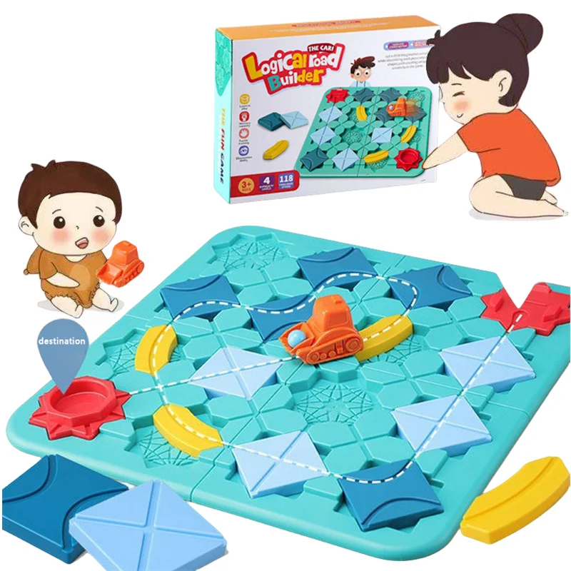 ของเล่นเสริมพัฒนาการเด็ก ชุดต่อรางรถ ปริศนาสร้างถนน ชุดเกมทดสอบทักษะ สร้างจุดตรวจ ของเล่นเกมเขาวงกตแบบอินเทอร์แอคทีฟสำหรับครอบครัว ของขวัญ