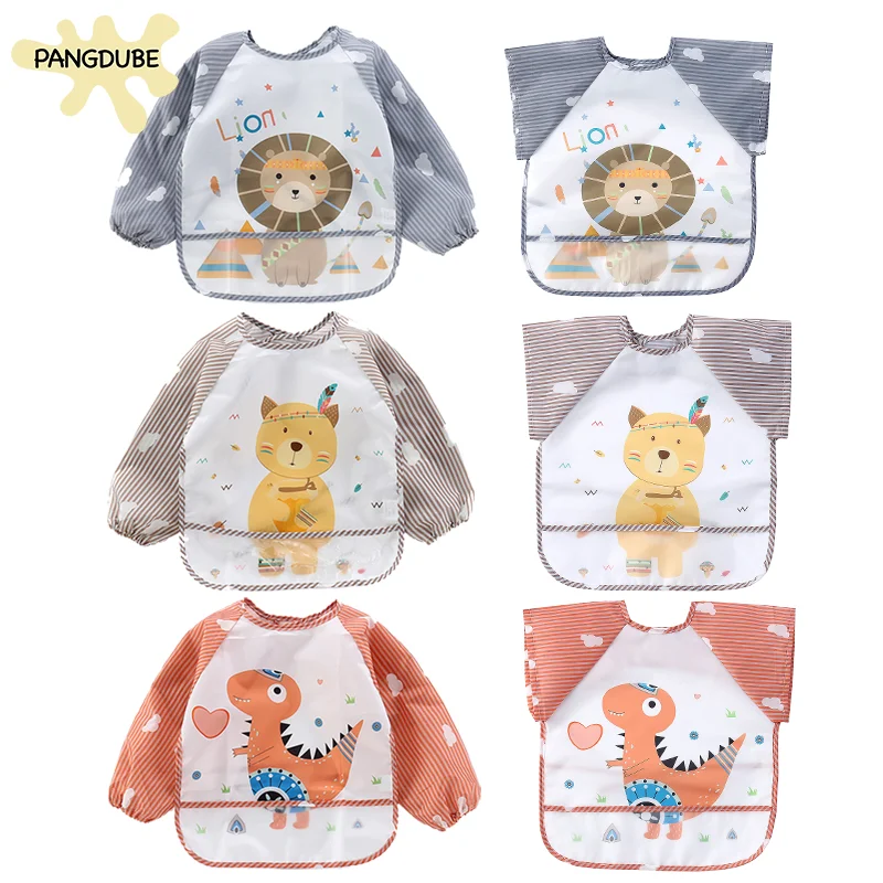

PANGDUBE 1pc Long Sleeve or Short Sleeve Baby Bibs Toddler Smock Feeding Bib Apron Pocket Boys Girls Drawing Clothes