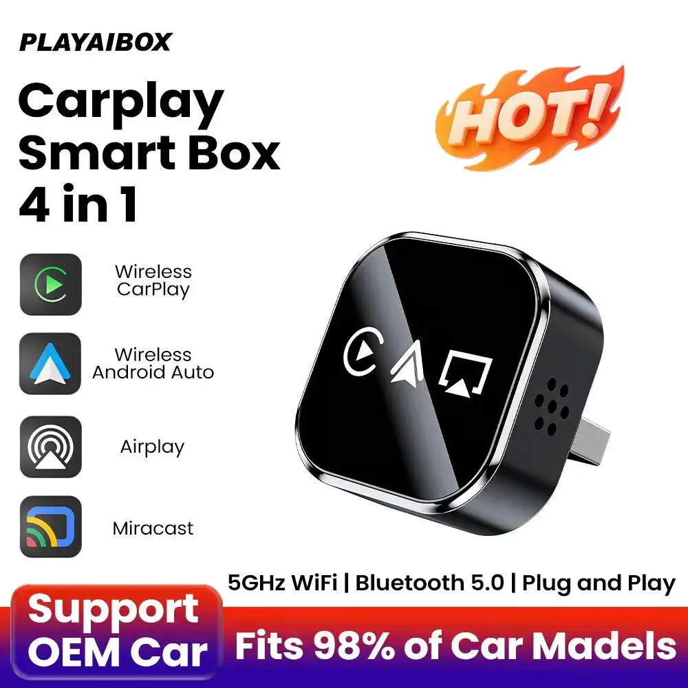 

Беспроводной смарт-бокс 4-в-1 для CarPlay, Android Auto, Mirror Link, AirPlay, Plug&Play, с низкой задержкой, для Audi, Benz, Volvo, VW, Ford, Citroen, Kia