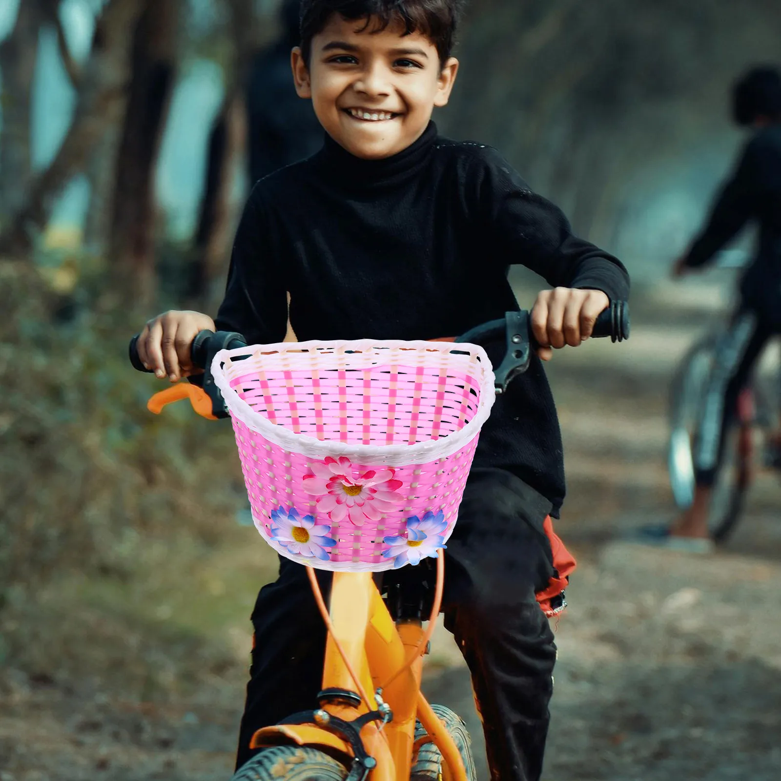 

Lovely Front Handlebar Bike Baskets For Kids Plastic Storage Basket Flower Pattern Cycling Decorations Detachable Handmade