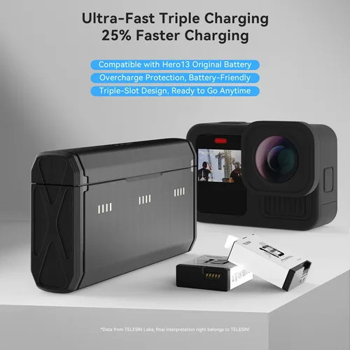 Imagen 2 del producto TELESIN cargador de bolsillo para GoPro Hero 13 almacenamiento de tarjetas TF 3 ranuras caja de carga rápida de batería para GoPro Hero 13 cargador de batería