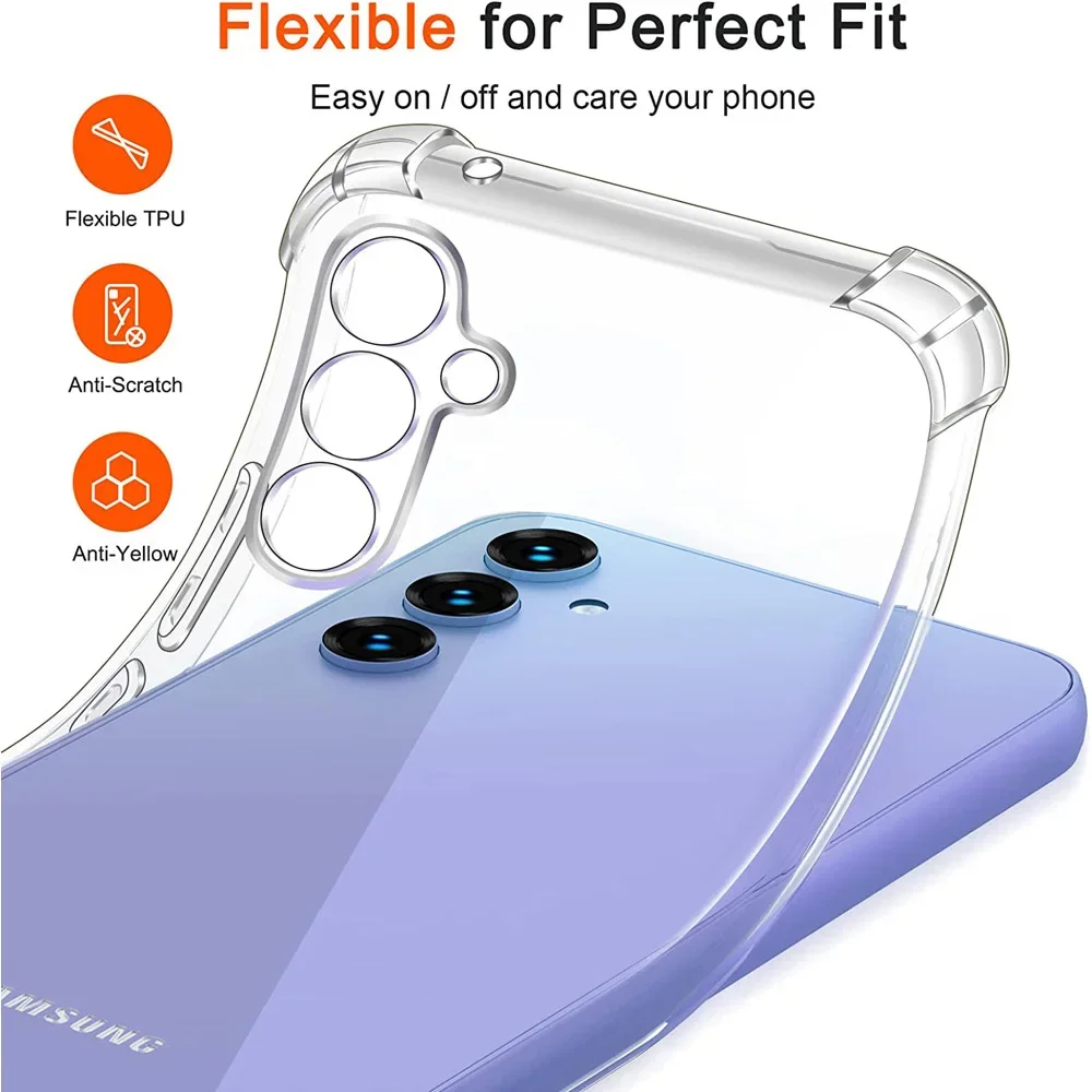 Shockproof Clear Silicone Soft Back Case For Samsung Galaxy A34 5G A54 5G A24 4G A14 5G A04S A04E A04 A14 A50 A30S Thick Coque