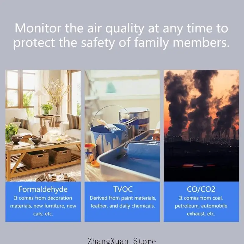 

Монитор качества воздуха CO2 HCHO TVOC Многофункциональный детектор газа Метр Прочный 3XUF