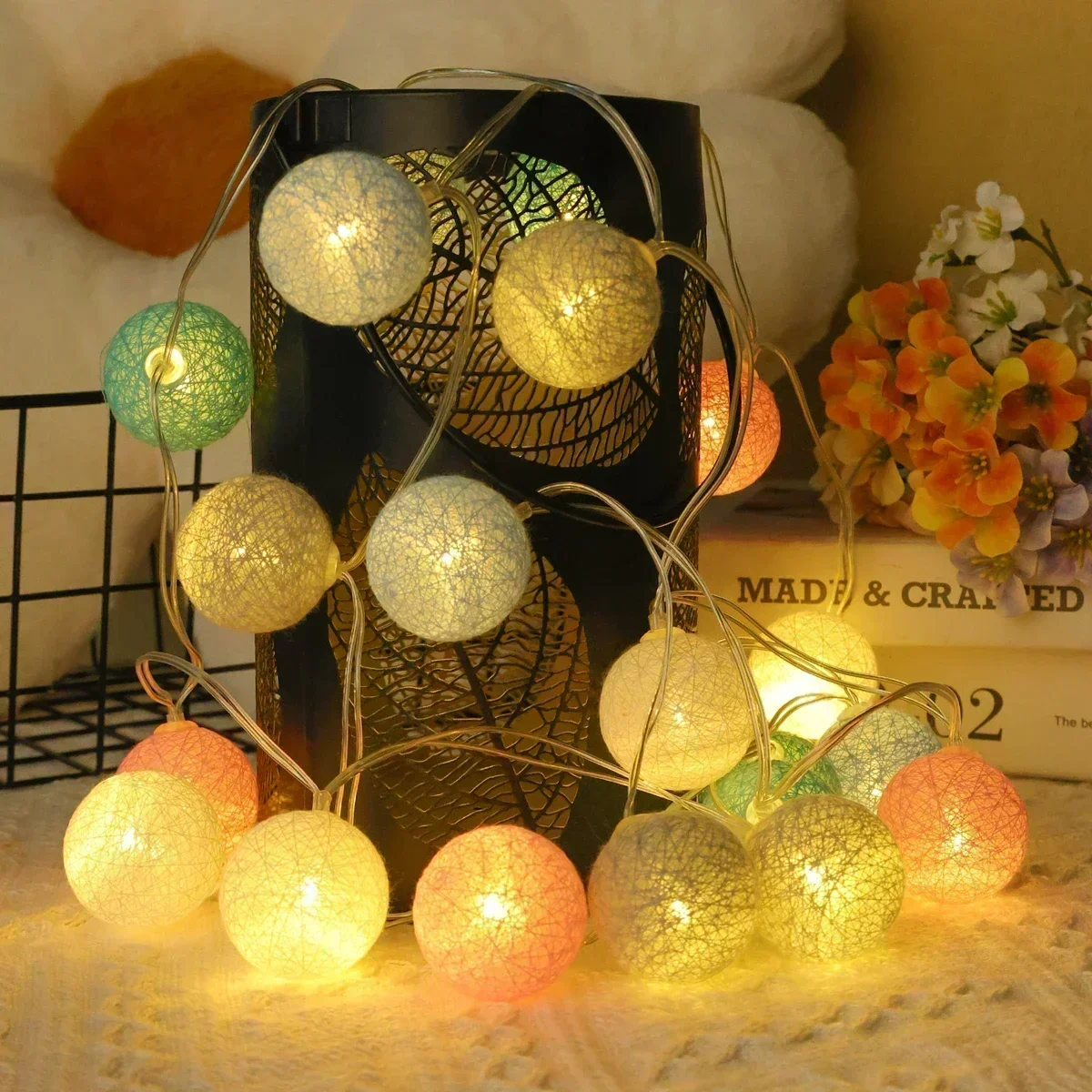 20LED Ball String Lights โคมไฟหวายแบตเตอรี่หรือ USB ควบคุมงานแต่งงานโคมไฟตกแต่งคริสต์มาส Home Party Garden เครื่องประดับโคมไฟ