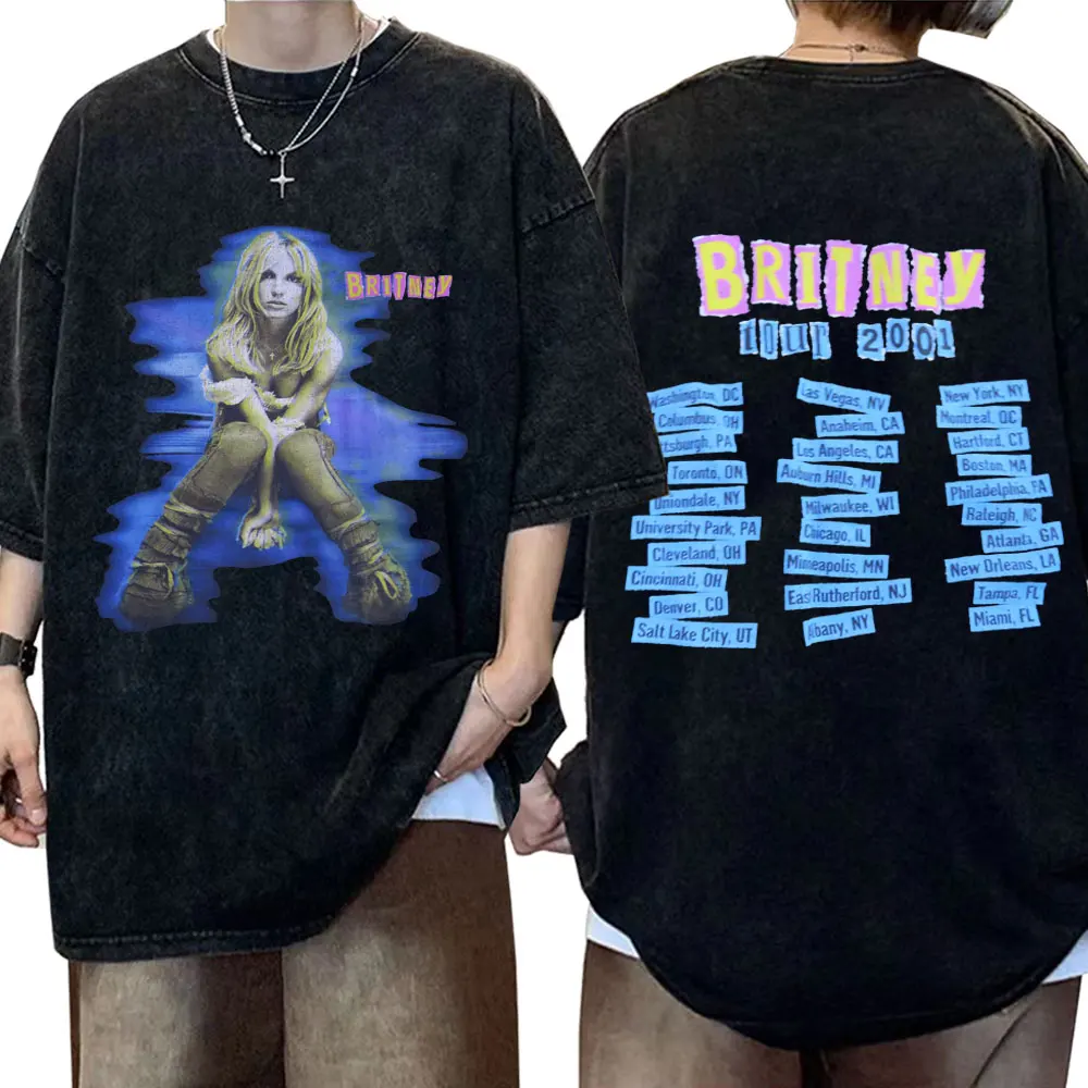 Britney Spears and Now Watch Me Printed T Shirt Men Women Fashion Aesthetic T-shirt Vintage Washed Oversized T Shirts Streetwear